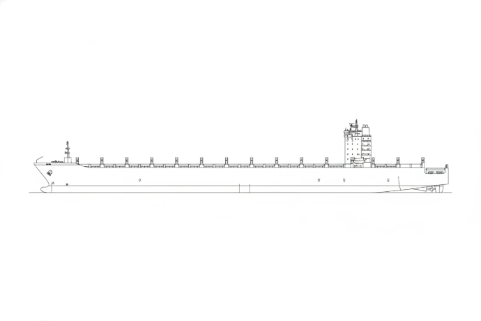 AI Generated Teknisk tegning af containerskib (hvid baggrund)